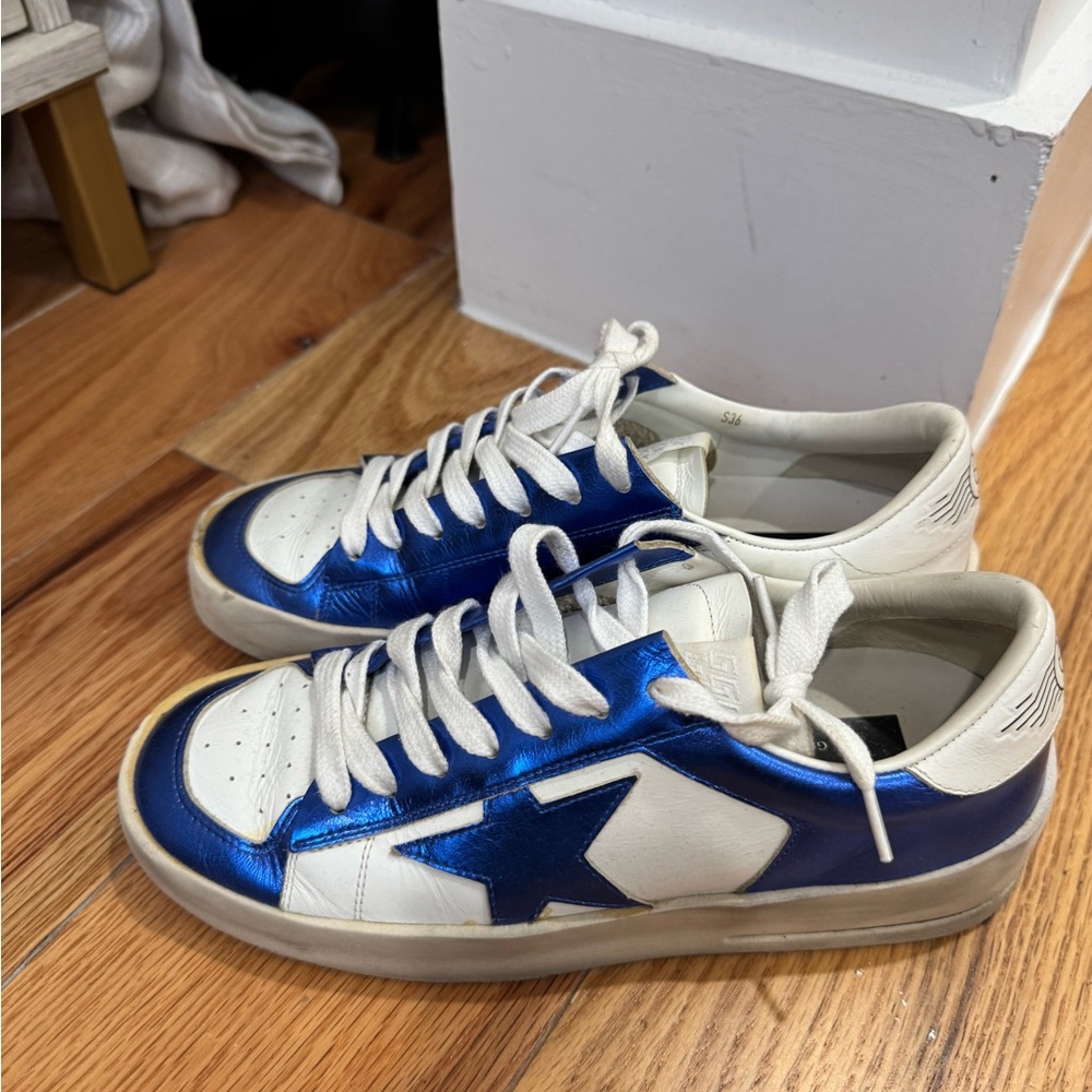 Golden Goose Blue and White Star Sneakers